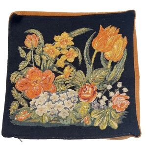 Flemish Tapestry Pillow Cover Still Life Floral  24" Square Gold Velvet Back Zip